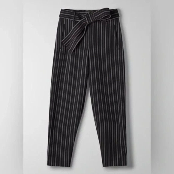 Aritzia Wilfred  Tie-Front Jallade Cropped High Waisted Pant Pinstripe Size 2 - Picture 3 of 8